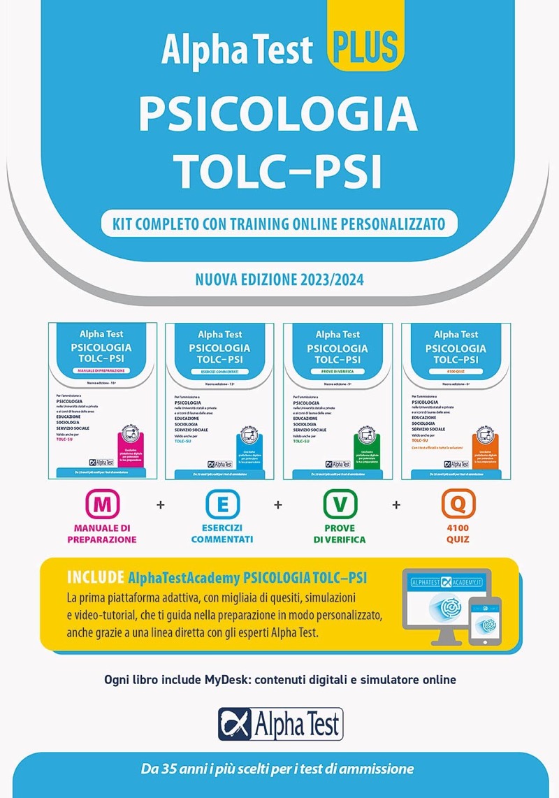 Borgonovo - Lanzoni - Provasi - Tagliaferri - Vottari Alpha Test Plus  Psicologia - TOLC - PSI - Kit completo di preparazione con training on line  personalizzato 2023 / 2024 - Comprende